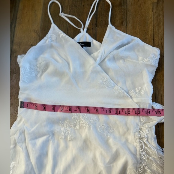 LULUS Fun Affair White Floral Embroidered Tassel Midi Wrap Dress Romantic - Picture 10 of 15